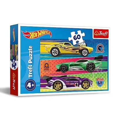 Afbeelding van Trefl Hot Wheels, Race Puzzel met 60 Stukjes Kleurrijke Iconische Auto&#039;s, Creatieve Ontspanning, Plezier voor Kinderen vanaf 4 jaar