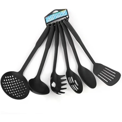 Afbeelding van Sleek Style® Nylon Keukengerei Set voor Koken 6 Stks Non Stick Zwart 30cm Kookgerei, Slotted Spatel, Lepel, Spaghetti Server, Serveerlepel, Soeplepel, Spatels