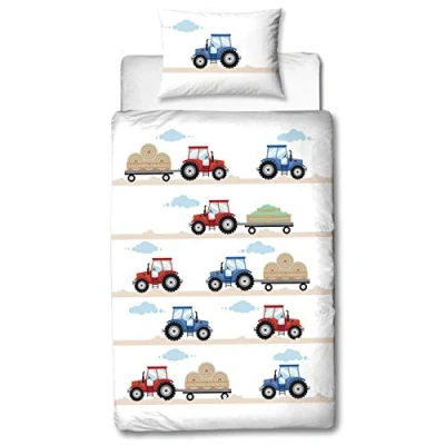 Afbeelding van MTOnlinehandel TRAUMHELDEN Tractor babybeddengoed 135 x 100 cm, flanel/flanel, 1 kussensloop 40 60 cm + dekbedovertrek ☆ tractorvoertuigen hoogwaardig beddengoed voor jongens met ritssluiting