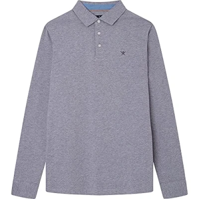Afbeelding van Hackett London Alcantara TRM JSY LS Poloshirt, Heren, Maat: Large, Light grey marl