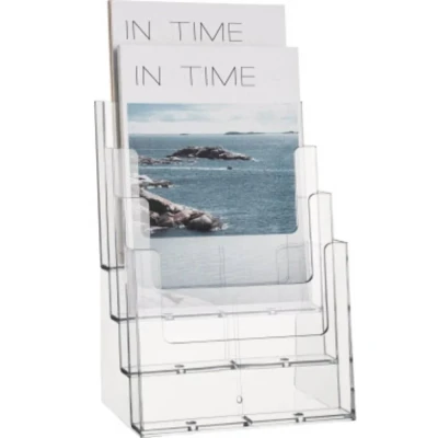 Afbeelding van Helit H2352402 Brochurestandaard Glas (helder) DIN A4 staand 1 stuk(s) Aantal vakken: 4 (b x h d) 240 340 192 mm