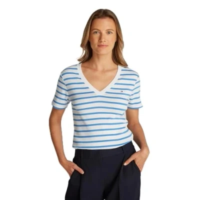Afbeelding van Tommy Hilfiger NEW SLIM CODY Tshirt basic, Dames, Maat: XL, Ecru/ blue spell