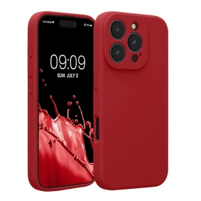 Afbeelding van kwmobile telefoonhoesje geschikt voor Apple iPhone 16 Pro TPU backcover met siliconen coating Smartphone case in rabarber rood