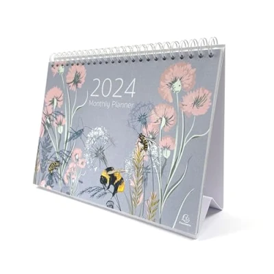 Afbeelding van Exacompta Ref GS037Z 2024 Bureaukalender/Maandelijkse Planner Bee Design Maand per pagina Inclusief Britse feestdagen 210mm x 150mm Staat veilig op een bureau/plank sectie voor