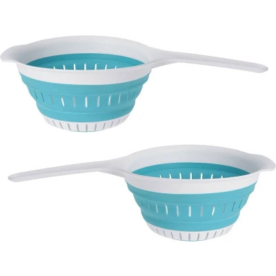 Afbeelding van Excellent Houseware opvouwbaar vergiet 2x wit/lichtblauwA tpe 37 x 19 cm Vergieten