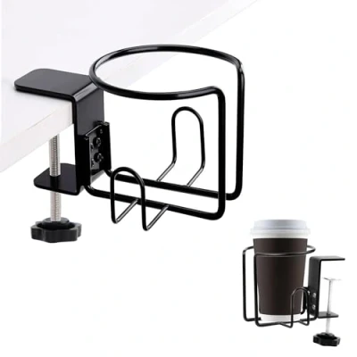 Afbeelding van bekerhouder bureau flessenhouder drankhouder tafel universele lekvrije ring klem verstelbare drinkbekerhouder clip roestvrij staal voor thuis, 1 stuk