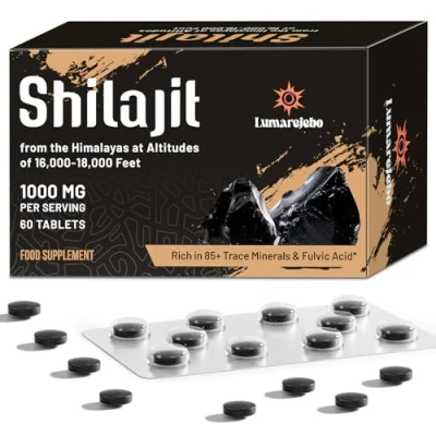 Afbeelding van Lumarejebo Shilajit Tabletten 30.000 Mg, 100% Pure Himalaya (1000 Mg per Portie), Rijk aan Meer Dan 85 Sporenmineralen En Fulvinezuur (60 Count(Pack of 1))
