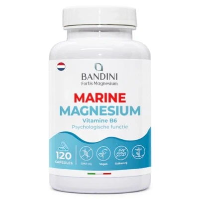 Afbeelding van Bandini® Marine Magnesium en Vitamine B6 Bestrijdt effectief vermoeidheid, stress pijn 120 capsules van plantaardige oorsprong Verbetert de slaap, het zenuwstelsel spierstelsel