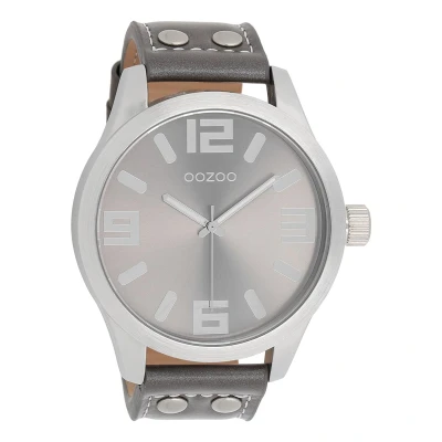 Afbeelding van OOZOO Timepieces Zilverkleurige horloge met grijze leren band C1007