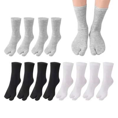 Afbeelding van KRYMSON 6 paar Tabi sokken, teensokken van katoen, flip flop sandaalsokken, tai yogasokken, ademende elastische uniseks sokken (zwart, wit, grijs), zwart, grijs., One size