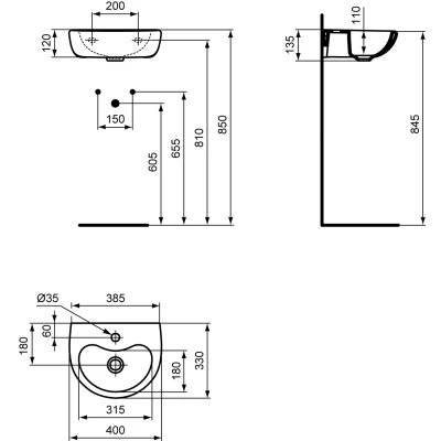 Afbeelding van Ideal Standard Contour 21 Schools wastafel (40 x 33 cm) wit 1