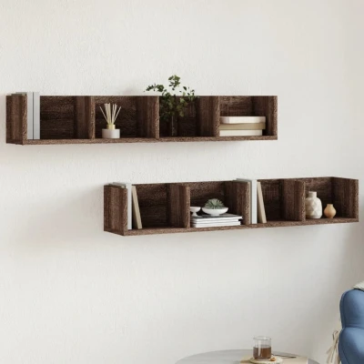 Afbeelding van Wandkasten 2 st 99x18x16,5 cm bewerkt hout bruin eikenkleur