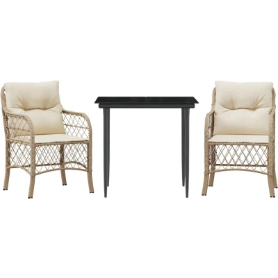 Afbeelding van vidaXL 3 delige Bistroset met kussens poly rattan beige