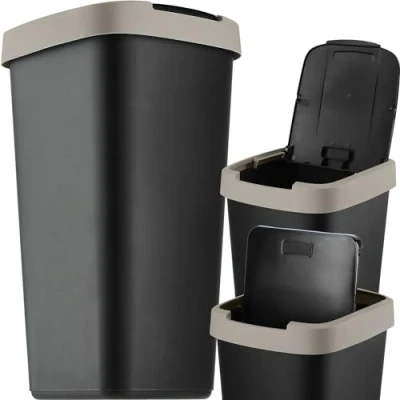 Afbeelding van KADAX Afvalcontainer 25 liter, afvalemmer met kanteldeksel, voor afvalscheiding, vuilnismand van kunststof, robuuste vuilnisemmer, vuilnisemmer (zwart/lichtbruin)
