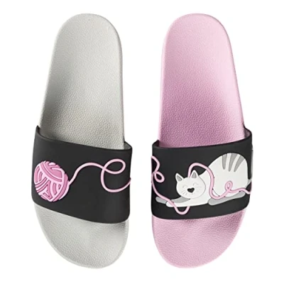 Afbeelding van Dedoles Slides voor Dames, Heren &amp; Kinderen Zwembad Sandalen Grappige Ontwerpen Boeken Koffie Feest Pizza Vos Beer Lama Wolken Schoeisel Cadeau, Kleur: Kat bal, Maat: 37