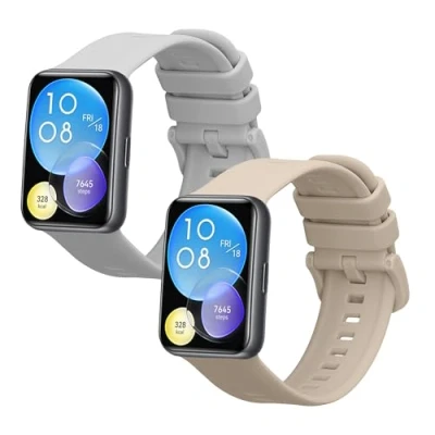 Afbeelding van kwmobile 2x horlogebandjes geschikt voor Huawei Watch Fit 2 bandje Smartwatch bandjes van TPU Activity tracker horloge band in lichtblauw / beige