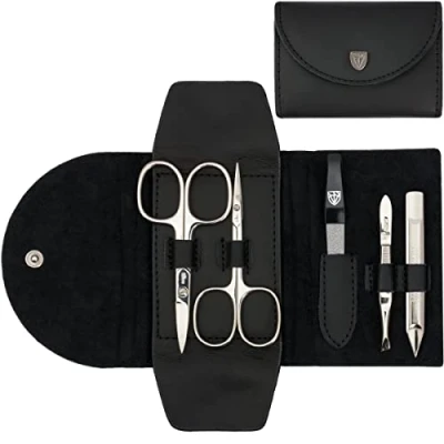 Afbeelding van DREI SCHWERTER Solingen Germany nagelset &#039;Anzio I&#039; 5 delige manicure pedicure reisetui set nagelverzorging, stalen instrumenten merkkwaliteit, manicureset echt leer in geschenkdoos