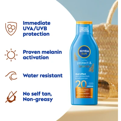 Afbeelding van 2x Nivea Sun Protect &amp; Bronze Zonnemelk SPF 20 200 ml