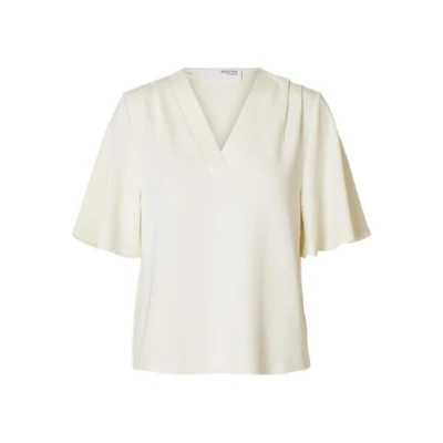 Afbeelding van Selected Femme MIT Vausschnitt Kurzarm Tshirt basic, Dames, Maat: Small, Snow white