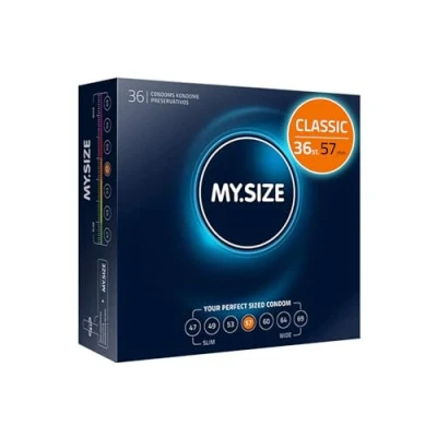 Afbeelding van MY.SIZE Classic condooms maat 4 I 57 mm breed 36 stuks grootverpakking premium extra dun true to touch gossamer dunne 0,07 wanddikte veganistisch