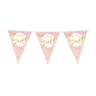 Afbeelding van Slinger geboorte It&#039;s a Girl! Roze en Goud 10 mtr