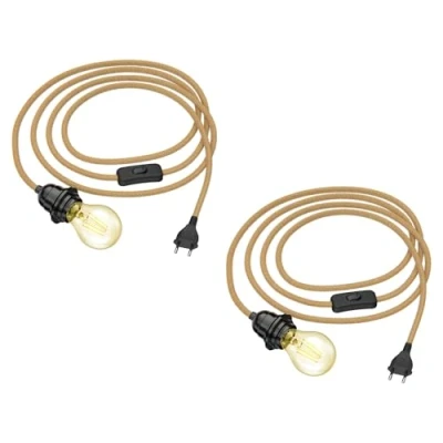 Afbeelding van ledscom.de 2 stuks hennep kabel LEKA met stekker, schakelaar en E27 fitting, incl. lamp 471lm goud vintage extra warm wit