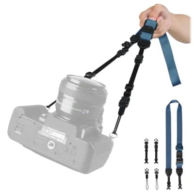 Afbeelding van TARION Camerariem 4 in 1 camera schouderriem nekriem DSLR polsband multifunctionele crossbody draagriem met snelsluiting gespen voor Nikon Canon Sony Pentax Fuji Olympus Lumix, Blauw, MB01