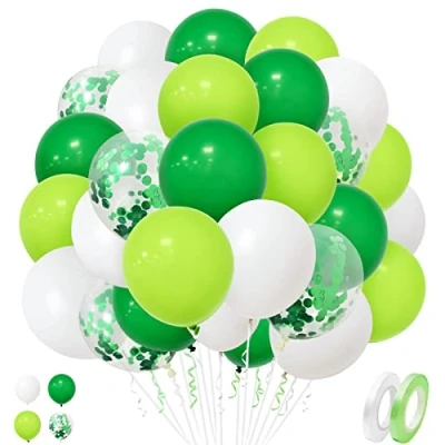 Afbeelding van Groen Witte Ballonnen, 50 Stuks 12 Inch Wit Groene Helium Latex Ballonnen Met Confetti Party Voor Jongens Verjaardag Baby Shower Decoraties