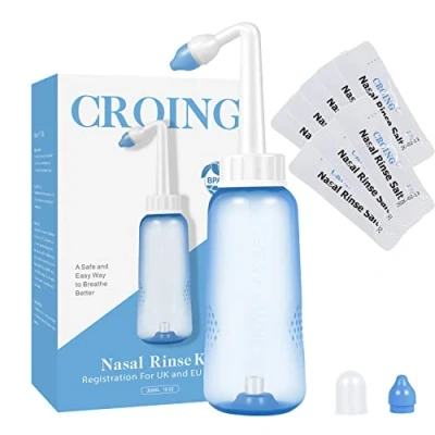Afbeelding van CROING 𝗡𝗲𝘂𝘀𝗱𝗼𝘂𝗰𝗵𝗲 80 x Zout + 1 Neusdouchefles (300 ml) Neti Pot, Neusdouches, Neusspoeling, Nasal Irrigation, Sinus Rinse