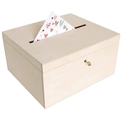 Afbeelding van Creative Deco Bruiloft Houten Doos voor Kaarten 29 x 25 15 cm Sluiting, met Deksel Opbergbox Sieraden Kerst, Kerstmis Cadeau