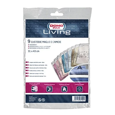 Afbeelding van Domopak Living Stofzakken voor T shirts, overhemden en kleding, organiseer je kast bescherm 9 transparante zakken van 31 x 43 cm