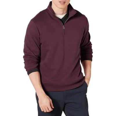 Afbeelding van Amazon Essentials Men&#039;s Fleecesweatshirt met lange mouwen en kwartrits, Bordeauxrood, XL