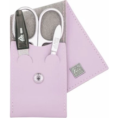 Afbeelding van Erbe Lederen Manicure Etui met Drukknoopsluiting Licht Paars (3 delig)