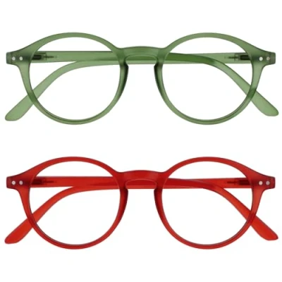 Afbeelding van OPULIZE REY Leesbril 2 Pack Retro Rond Montuur Matgroen, Rood Heren Dames Veerscharnieren RR56 6Z +2.00