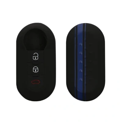 Afbeelding van kwmobile Autosleutel hoesje geschikt voor Fiat Lancia 3 knops inklapbare behuizing in blauw / zwart Rallystrepen design