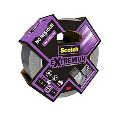 Afbeelding van Scotch Extremium Weefseltape No Residue, verwijderbaar zonder resten, 48 mm x 18,2 m, hoogwaardige plakband, pantsertape waterdicht, weerbestendige reparatieband voor bevestigen en afdichten