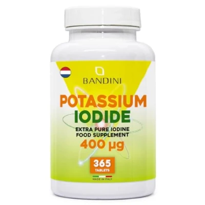 Afbeelding van Bandini® Kaliumjodide in 365 Veganistische Tabletten van 400mcg Hoge dosis jodiumsupplement 1+ jaar levering Zuiver jodium gemakkelijk inslikbare microtabletten GMO vrij