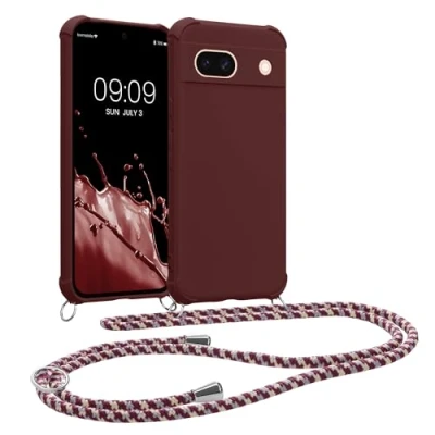 Afbeelding van kwmobile telefoonhoesje compatibel met Google Pixel 8a hoesje Case koord In bordeaux violet