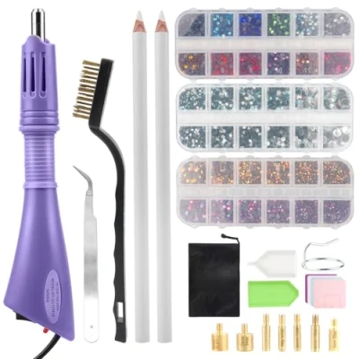 Afbeelding van SWAWIS hotfix Strassteentjes applicator 3 dozen mix kleur platte glitterstenen strass steentjes voor textiel strasssteentjes set met 7 applicatorpunten, paars