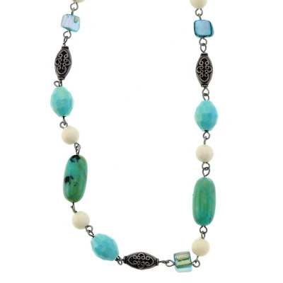 Afbeelding van Behave Lange ketting met turquoise en antiek zilverkleurige kralen