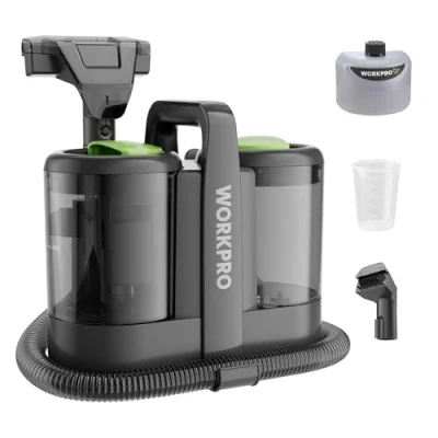 Afbeelding van WORKPRO Tapijtreiniger 450W 13kPa, Waszuiger 1,6L met Reinigingsmiddel en 2 Borstelkoppen, Bekledingreiniger voor Tapijt, Bank, Auto