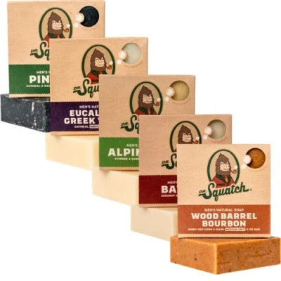 Afbeelding van Dr. Squatch All Natural Soap Bar for Men, 5 Variety Pack Alpine Sage, Bay Rum, Pine Tar, Eucalyptus Greek Yogurt, Wood Barrel Bourbon
