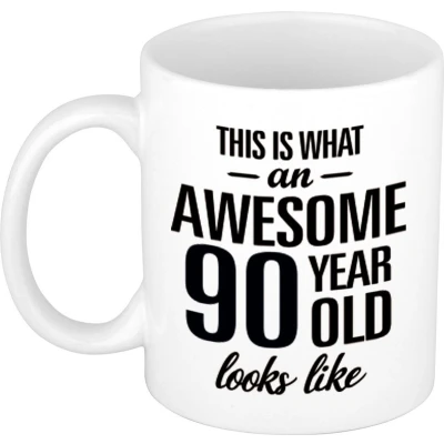 Afbeelding van Awesome 90 year cadeau mok / verjaardag beker 300 ml feest mokken