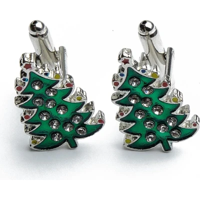 Afbeelding van Manchetknopen Kerstboom Boom Groen met Stenen