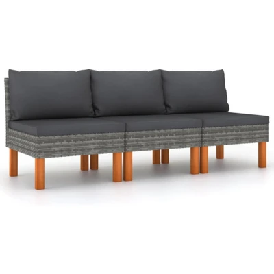 Afbeelding van Loungeset Poly Rattan En Massief Eucalyptushout 1 / Grijs Middenbank (3 st)