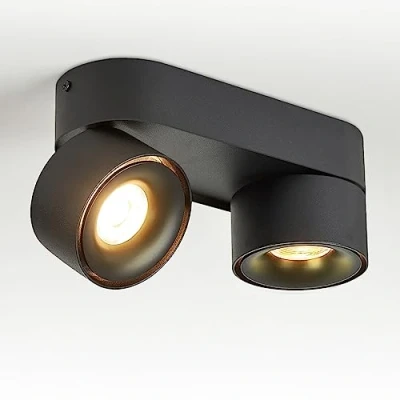 Afbeelding van Budbuddy 2 x 12 W led spotlamp, lichtpunten, draaibaar en draaibaar, plafondspot, plafondlamp, ronde opbouwspot, zwart, inbouwspot voor keuken, hal, woonkamer, winkel, interieur
