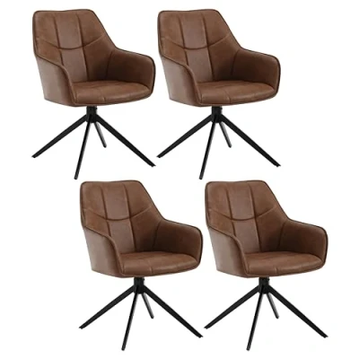 Afbeelding van WOLTU EZS10hbr 4 Eetkamerstoelen, draaibaar, set van 4, stoel, eetkamer, eettafel, keukenstoel, draaistoel, beklede stoel met armleuningen, vintage kunstleer, metalen poten, lichtbruin