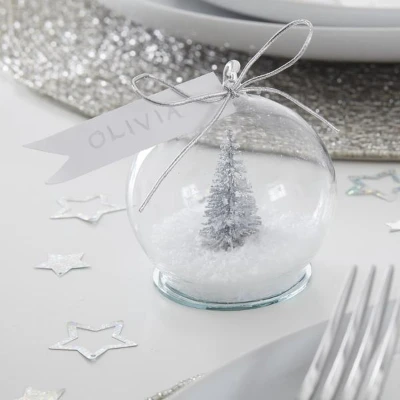 Afbeelding van Ginger Ray Silver Glitter Sneeuwbal Zilveren Boom Kaarthouder (4 stuks)
