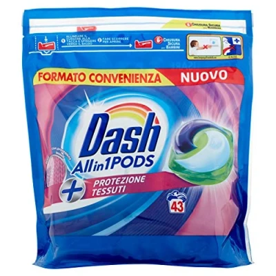 Afbeelding van Dash All in 1 Pods wasmiddel capsules, 43 wasbeurten, bescherming voor stoffen, maxi formaat, pluisvrij, alle kledingstukken