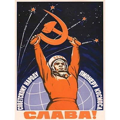Afbeelding van Wee Blue Coo Propaganda Cosmonaut Gagarin Ussr Red Communism Art Print Poster Wall Decor 12X16 Inch